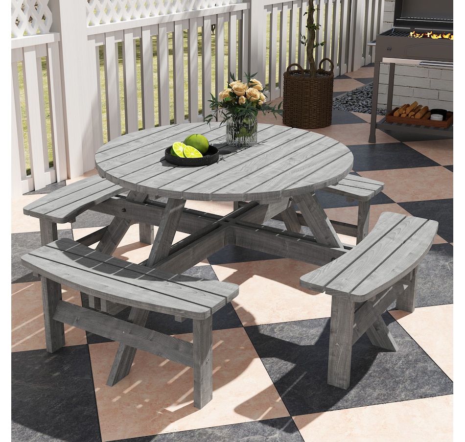 Image 965737_ALTMORE8.jpg, Product 965-737 / Price $409.99, Outsunny Wooden Patio Dining Set, Outdoor Table and Benches Set, Grey from Outsunny on TSC.ca's Home & Garden department