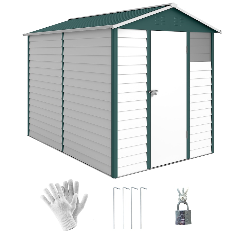 Image 965742.jpg, Product 965-742 / Price $549.99, Outsunny 9' x 6' Garden Shed, Metal Outdoor Storage Shed for Yard Green from Outsunny on TSC.ca's Home & Garden department
