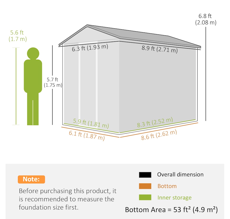 Image 965742_ALTMORE2.jpg, Product 965-742 / Price $549.99, Outsunny 9' x 6' Garden Shed, Metal Outdoor Storage Shed for Yard Green from Outsunny on TSC.ca's Home & Garden department