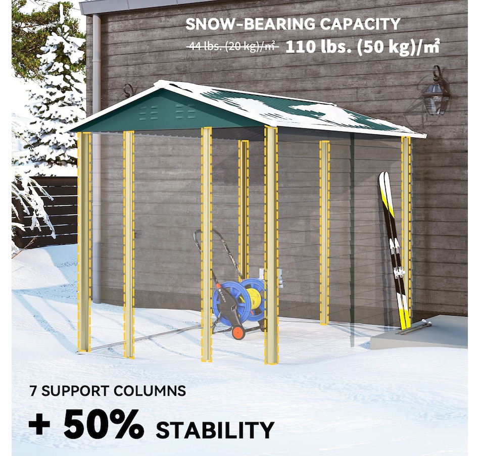 Image 965742_ALTMORE4.jpg, Product 965-742 / Price $549.99, Outsunny 9' x 6' Garden Shed, Metal Outdoor Storage Shed for Yard Green from Outsunny on TSC.ca's Home & Garden department