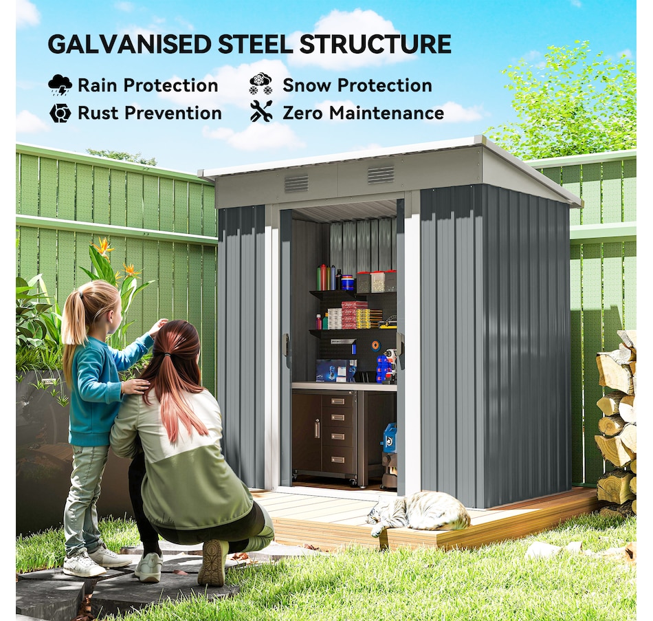 Image 965744_ALTMORE3.jpg, Product 965-744 / Price $249.99, Outsunny 6' x 4' Metal Outdoor Storage Shed w/ Sliding Doors Grey from Outsunny on TSC.ca's Home & Garden department