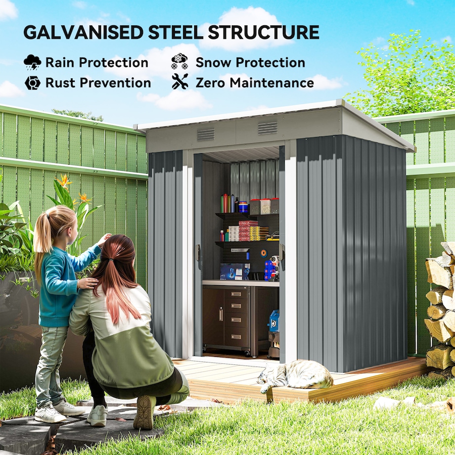 Image 965744_ALTMORE3.jpg, Product 965-744 / Price $249.99, Outsunny 6' x 4' Metal Outdoor Storage Shed w/ Sliding Doors Grey from Outsunny on TSC.ca's Home & Garden department