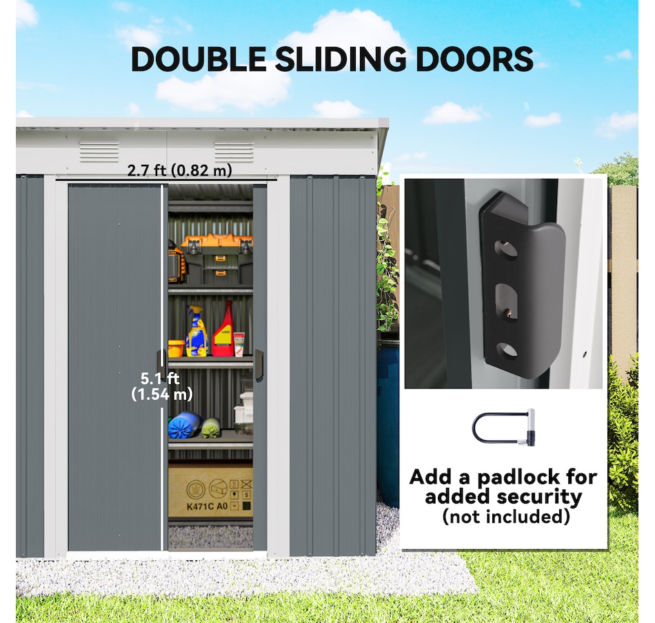 Image 965744_ALTMORE4.jpg, Product 965-744 / Price $249.99, Outsunny 6' x 4' Metal Outdoor Storage Shed w/ Sliding Doors Grey from Outsunny on TSC.ca's Home & Garden department