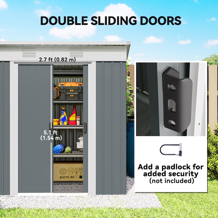 Image 965744_ALTMORE4.jpg, Product 965-744 / Price $249.99, Outsunny 6' x 4' Metal Outdoor Storage Shed w/ Sliding Doors Grey from Outsunny on TSC.ca's Home & Garden department