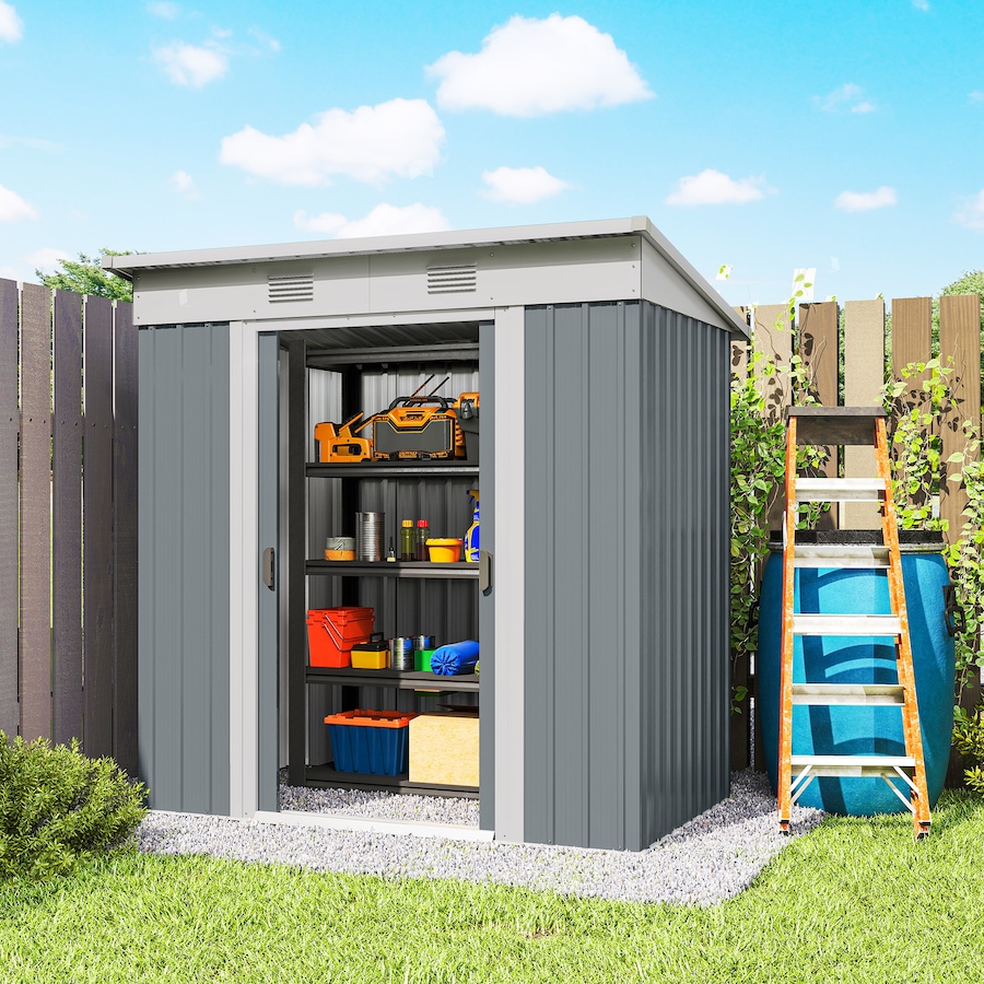 Image 965744_ALTMORE8.jpg, Product 965-744 / Price $249.99, Outsunny 6' x 4' Metal Outdoor Storage Shed w/ Sliding Doors Grey from Outsunny on TSC.ca's Home & Garden department