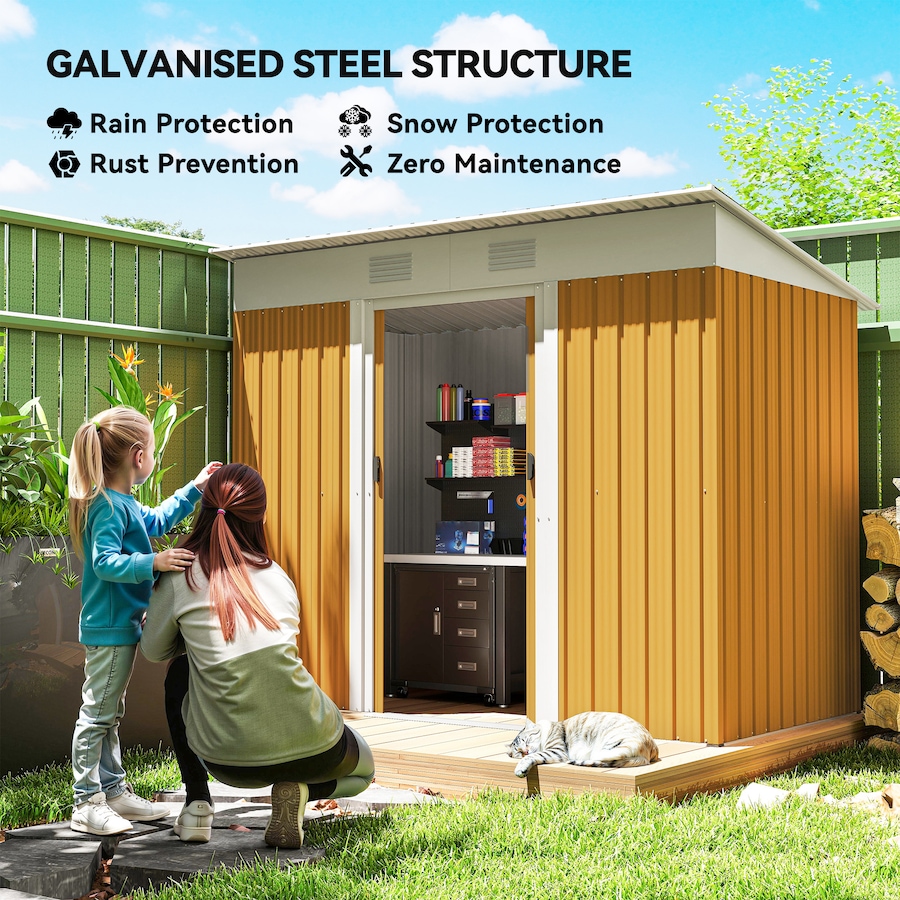 Image 965745_ALTMORE3.jpg, Product 965-745 / Price $230.99, Outsunny 7' x 4' Outdoor Storage Shed w/ Sliding Doors, Yellow from Outsunny on TSC.ca's Home & Garden department