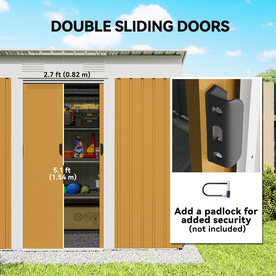 Image 965745_ALTMORE4.jpg, Product 965-745 / Price $230.99, Outsunny 7' x 4' Outdoor Storage Shed w/ Sliding Doors, Yellow from Outsunny on TSC.ca's Home & Garden department