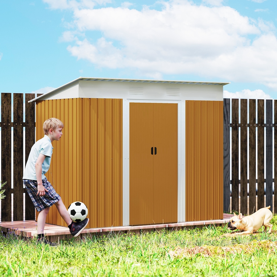 Image 965745_ALTMORE7.jpg, Product 965-745 / Price $230.99, Outsunny 7' x 4' Outdoor Storage Shed w/ Sliding Doors, Yellow from Outsunny on TSC.ca's Home & Garden department