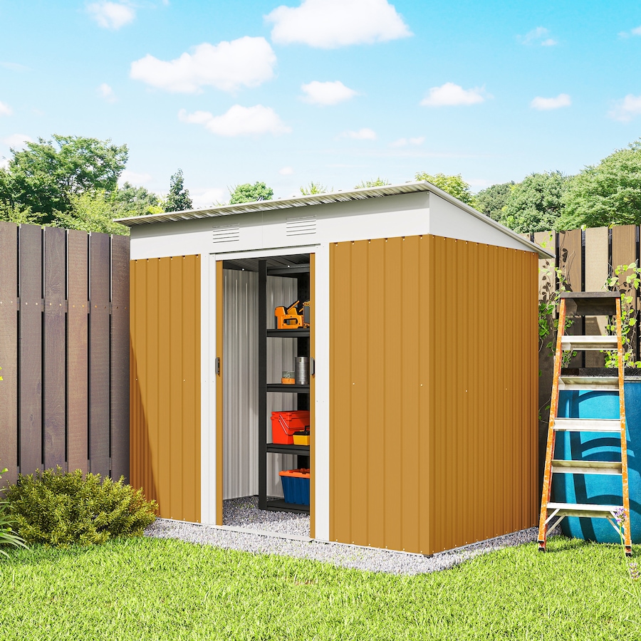 Image 965745_ALTMORE8.jpg, Product 965-745 / Price $230.99, Outsunny 7' x 4' Outdoor Storage Shed w/ Sliding Doors, Yellow from Outsunny on TSC.ca's Home & Garden department