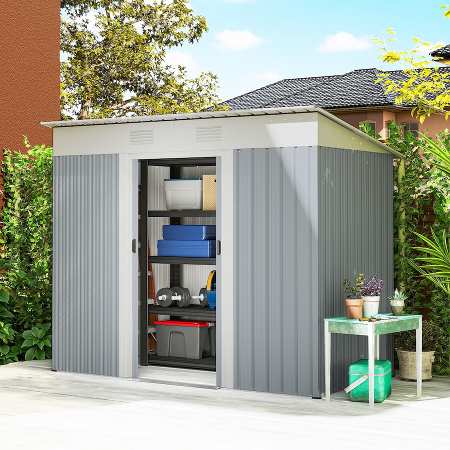 Image 965752_ALTMORE1.jpg, Product 965-752 / Price $299.99, Outsunny 7' x 3.6' Metal Outdoor Storage Shed w/ Sliding Doors Grey from Outsunny on TSC.ca's Home & Garden department