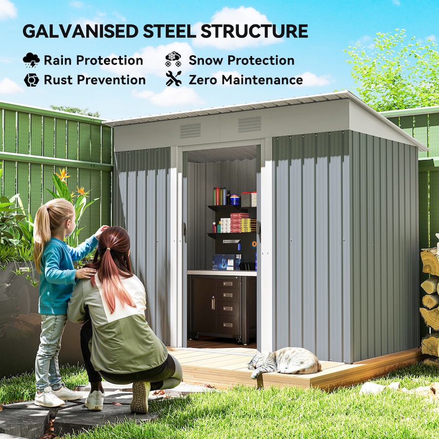 Image 965752_ALTMORE3.jpg, Product 965-752 / Price $299.99, Outsunny 7' x 3.6' Metal Outdoor Storage Shed w/ Sliding Doors Grey from Outsunny on TSC.ca's Home & Garden department