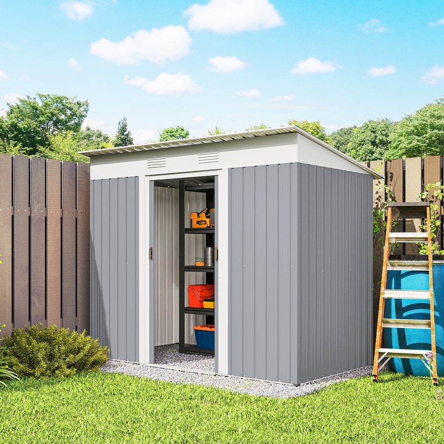 Image 965752_ALTMORE8.jpg, Product 965-752 / Price $299.99, Outsunny 7' x 3.6' Metal Outdoor Storage Shed w/ Sliding Doors Grey from Outsunny on TSC.ca's Home & Garden department