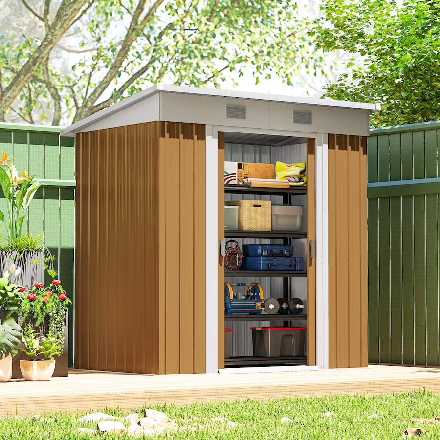 Image 965758_ALTMORE1.jpg, Product 965-758 / Price $294.99, Outsunny 6' x 4' Metal Outdoor Storage Shed w/ Sliding Doors Yellow from Outsunny on TSC.ca's Home & Garden department