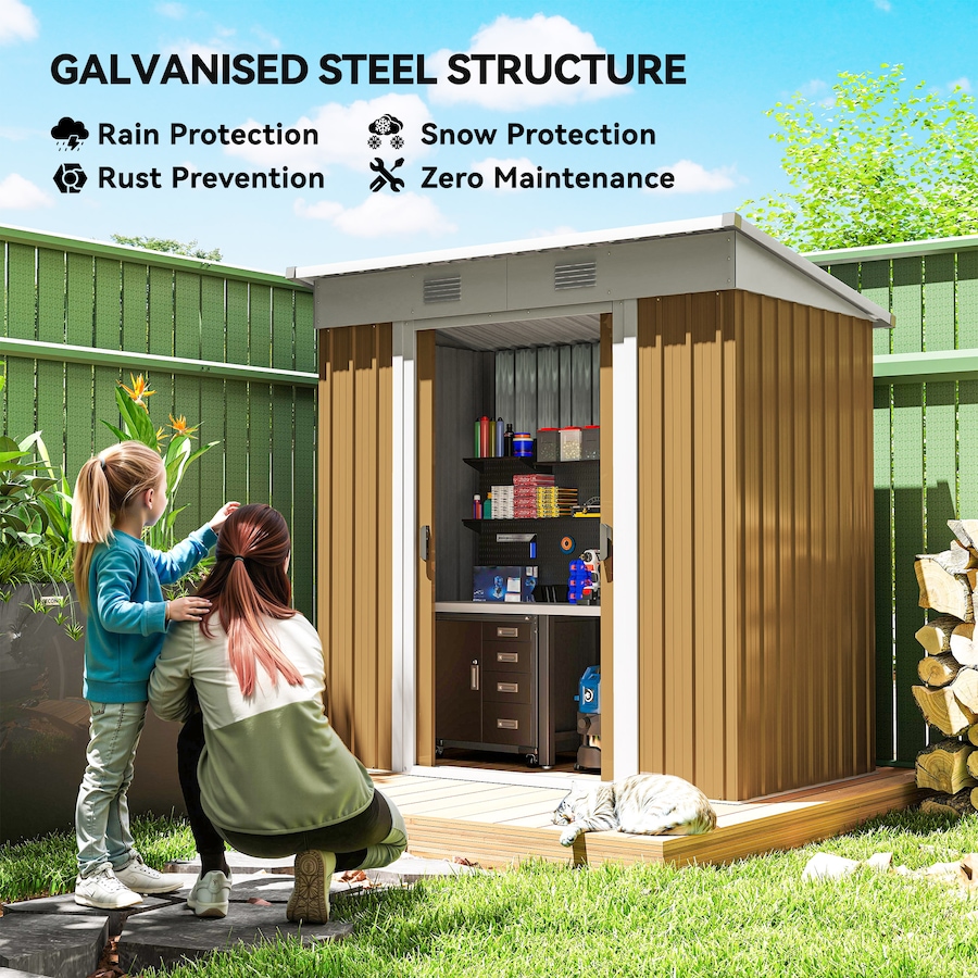 Image 965758_ALTMORE3.jpg, Product 965-758 / Price $294.99, Outsunny 6' x 4' Metal Outdoor Storage Shed w/ Sliding Doors Yellow from Outsunny on TSC.ca's Home & Garden department