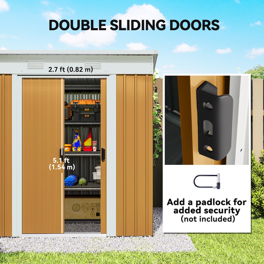 Image 965758_ALTMORE4.jpg, Product 965-758 / Price $294.99, Outsunny 6' x 4' Metal Outdoor Storage Shed w/ Sliding Doors Yellow from Outsunny on TSC.ca's Home & Garden department