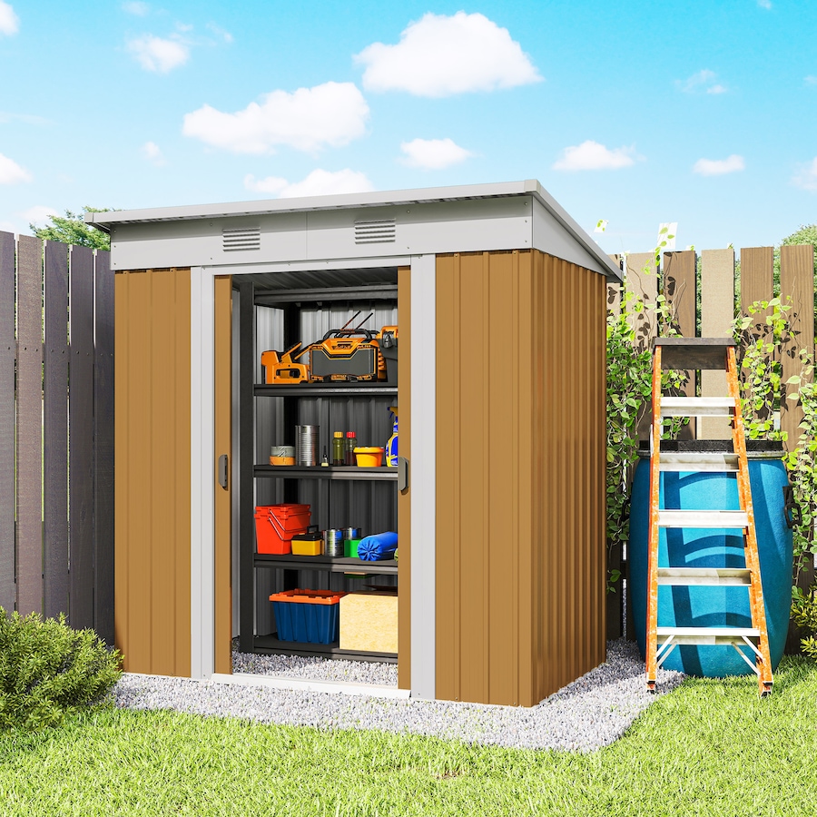 Image 965758_ALTMORE8.jpg, Product 965-758 / Price $294.99, Outsunny 6' x 4' Metal Outdoor Storage Shed w/ Sliding Doors Yellow from Outsunny on TSC.ca's Home & Garden department