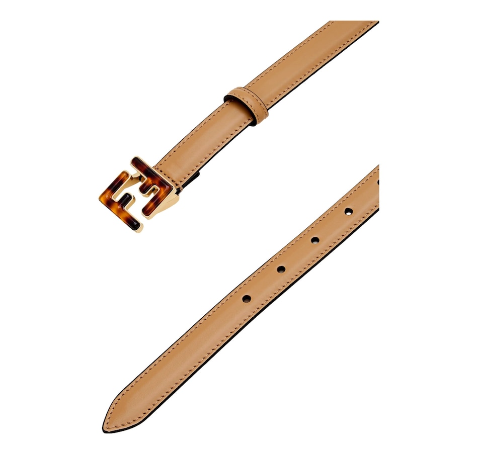 Authentic Fendi Tan Leather Belt with Tortoiseshell Buckle Fendi FF Skinny Tan Brown Leather Belt Tortoise Shell Buckle  main image 2