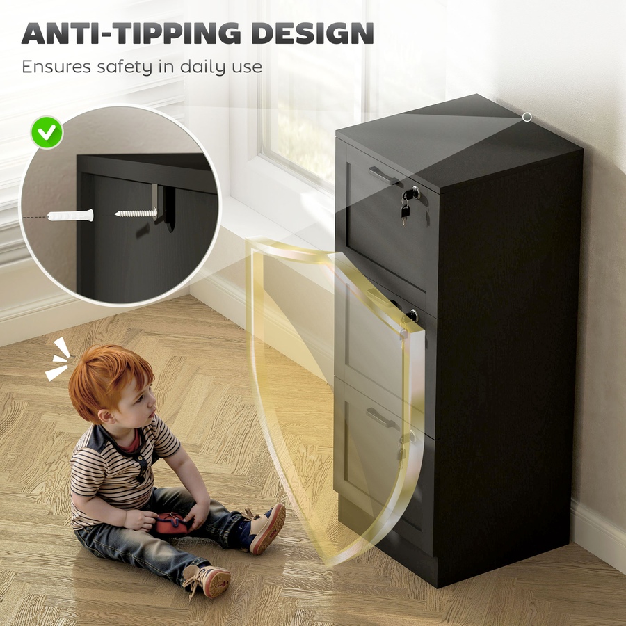 Image 965805_ALTMORE6.jpg, Product 965-805 / Price $139.99, HOMCOM Office File Cabinet with 3 Drawers, Vertical Filing Cabinet, Black from HOMCOM on TSC.ca's Home & Garden department