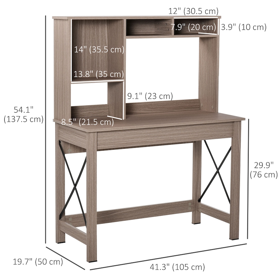 Image 965814_ALTMORE2.jpg, Product 965-814 / Price $134.99, HOMCOM Computer Desk with Storage, Study Table with Hutch, Shelves, Brown from HOMCOM on TSC.ca's Home & Garden department