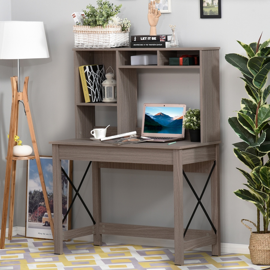 Image 965814_ALTMORE6.jpg, Product 965-814 / Price $134.99, HOMCOM Computer Desk with Storage, Study Table with Hutch, Shelves, Brown from HOMCOM on TSC.ca's Home & Garden department