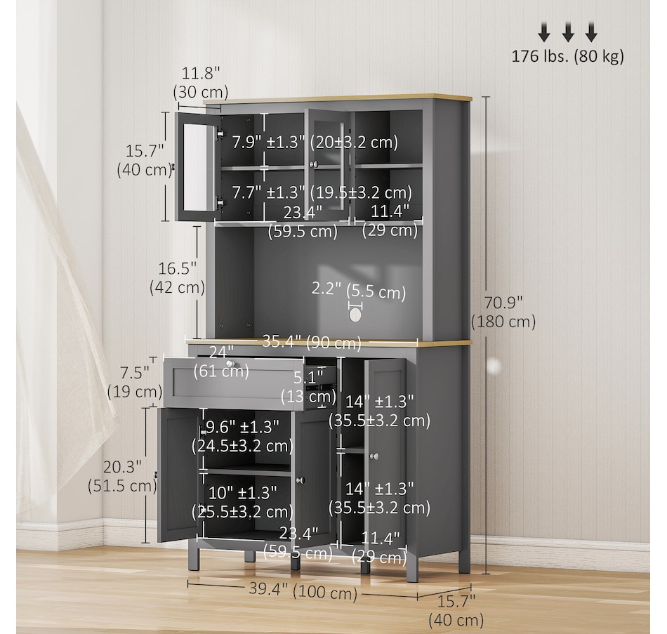 Image 965815_ALTMORE2.jpg, Product 965-815 / Price $329.99, HOMCOM 71" Kitchen Pantry Storage Cabinet w/Adjustable Shelves Glass Door from HOMCOM on TSC.ca's Home & Garden department