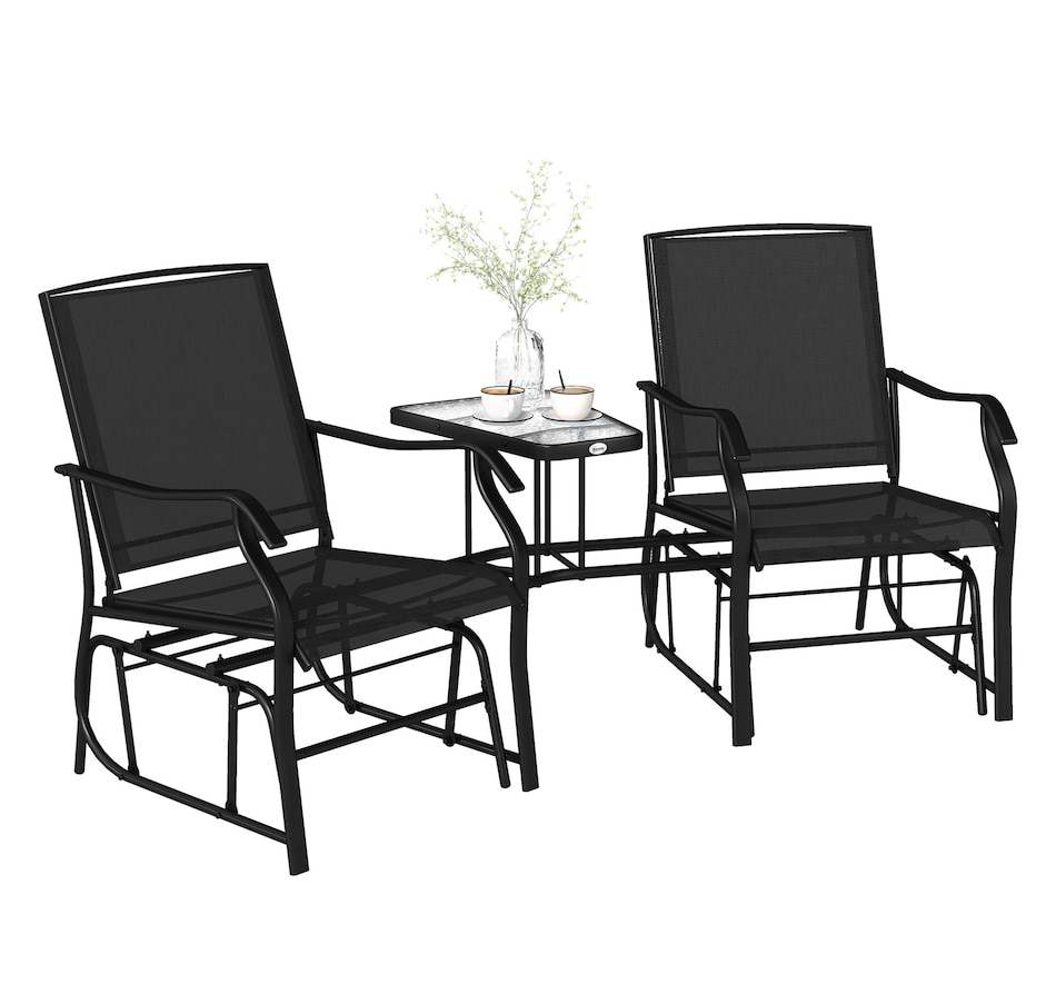 Image 965826.jpg, Product 965-826 / Price $199.99, Outsunny Double Patio Glider Chair with Glass Top Center Table, Black from Outsunny on TSC.ca's Home & Garden department