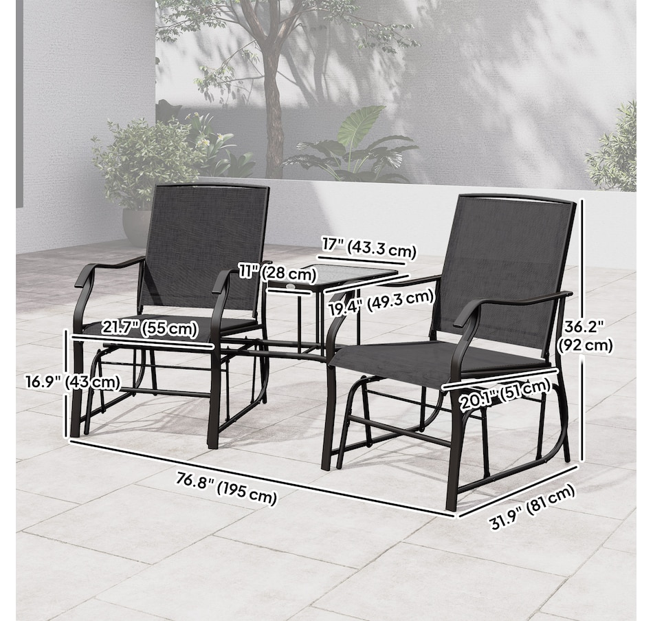 Image 965826_ALTMORE2.jpg, Product 965-826 / Price $199.99, Outsunny Double Patio Glider Chair with Glass Top Center Table, Black from Outsunny on TSC.ca's Home & Garden department