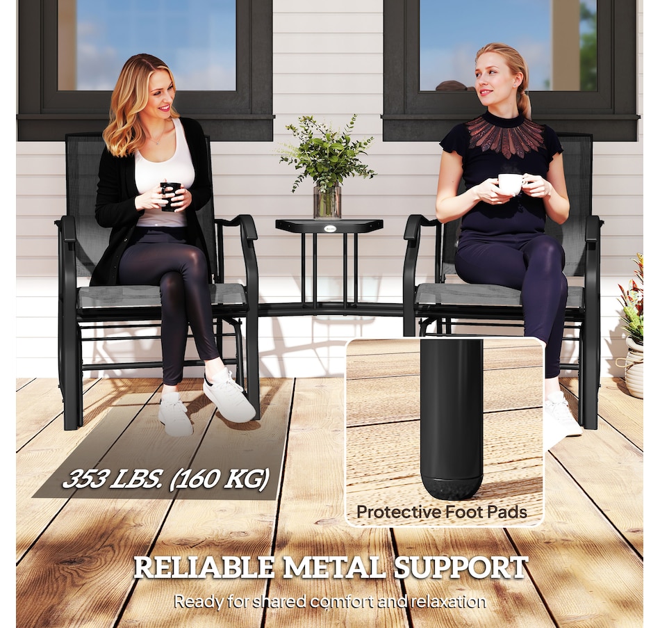 Image 965826_ALTMORE6.jpg, Product 965-826 / Price $199.99, Outsunny Double Patio Glider Chair with Glass Top Center Table, Black from Outsunny on TSC.ca's Home & Garden department