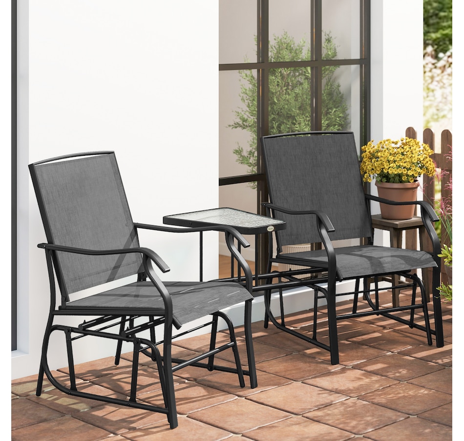 Image 965826_ALTMORE8.jpg, Product 965-826 / Price $199.99, Outsunny Double Patio Glider Chair with Glass Top Center Table, Black from Outsunny on TSC.ca's Home & Garden department