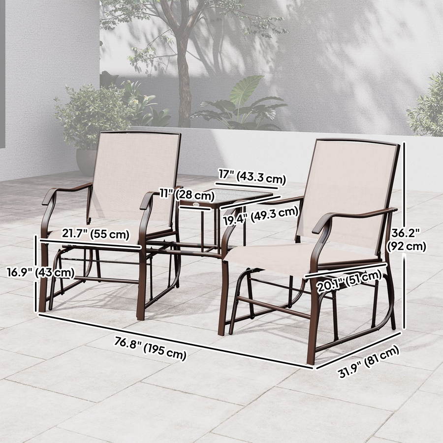 Image 965829_ALTMORE2.jpg, Product 965-829 / Price $229.99, Outsunny Double Patio Glider Chair with Glass Top Center Table, Beige from Outsunny on TSC.ca's Home & Garden department