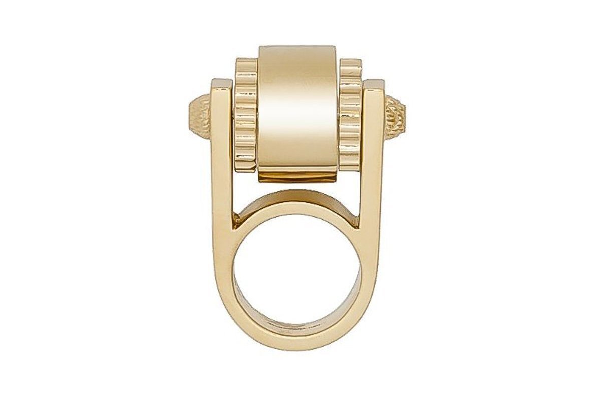 Balenciaga Ring Gold Tone Metal Hardware Gear Cylinder Large Size