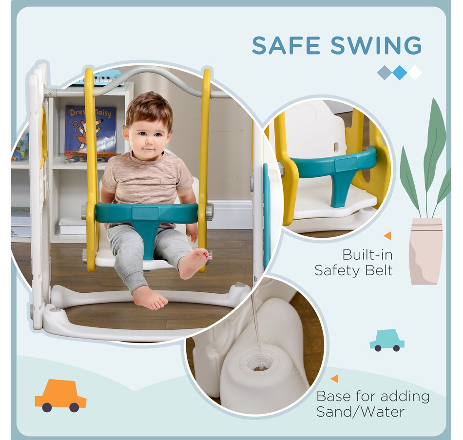Image 965903_ALTMORE5.jpg, Product 965-903 / Price $189.99, Qaba 6-in-1 Slide and Swing Set with Basketball Hoop, Climber, Yellow from Qaba on TSC.ca's Home & Garden department