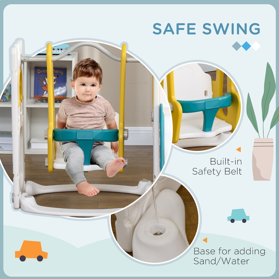 Image 965903_ALTMORE5.jpg, Product 965-903 / Price $179.99, Qaba 6-in-1 Slide and Swing Set with Basketball Hoop, Climber, Yellow from Qaba on TSC.ca's Home & Garden department