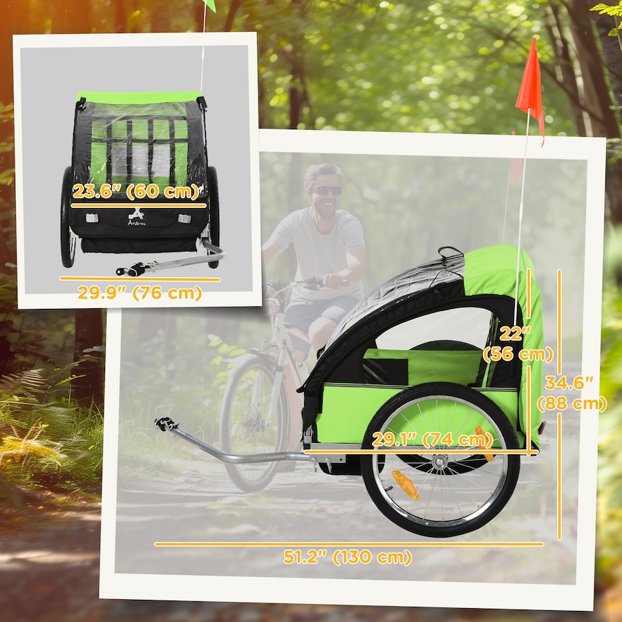 Image 965910_ALTMORE2.jpg, Product 965-910 / Price $169.99, Aosom 2-Seat Kids Child Bicycle Trailer, Green from Aosom on TSC.ca's Toys & Hobbies department