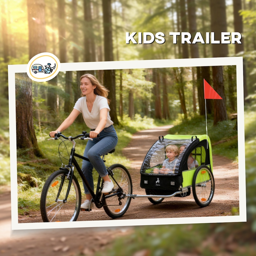 Image 965910_ALTMORE3.jpg, Product 965-910 / Price $169.99, Aosom 2-Seat Kids Child Bicycle Trailer, Green from Aosom on TSC.ca's Toys & Hobbies department