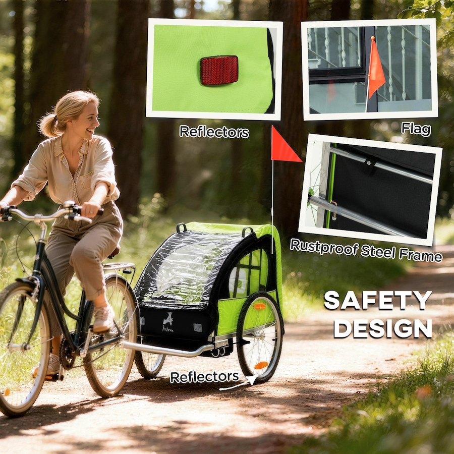 Image 965910_ALTMORE7.jpg, Product 965-910 / Price $169.99, Aosom 2-Seat Kids Child Bicycle Trailer, Green from Aosom on TSC.ca's Toys & Hobbies department