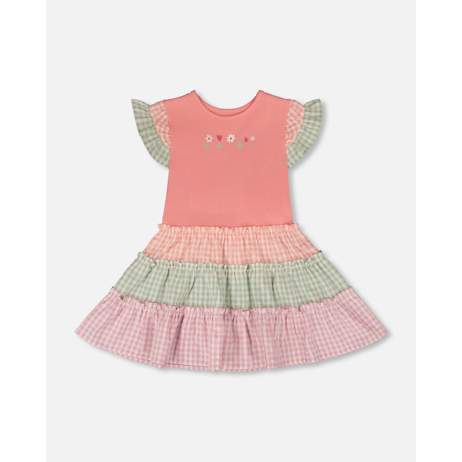 Image 968040_ST01.jpg, Product 968-040 / Price $29.50, Organic Cotton Bi-Material Flutter Ruffles Gingham Dress from Deux par Deux on TSC.ca's Fashion department