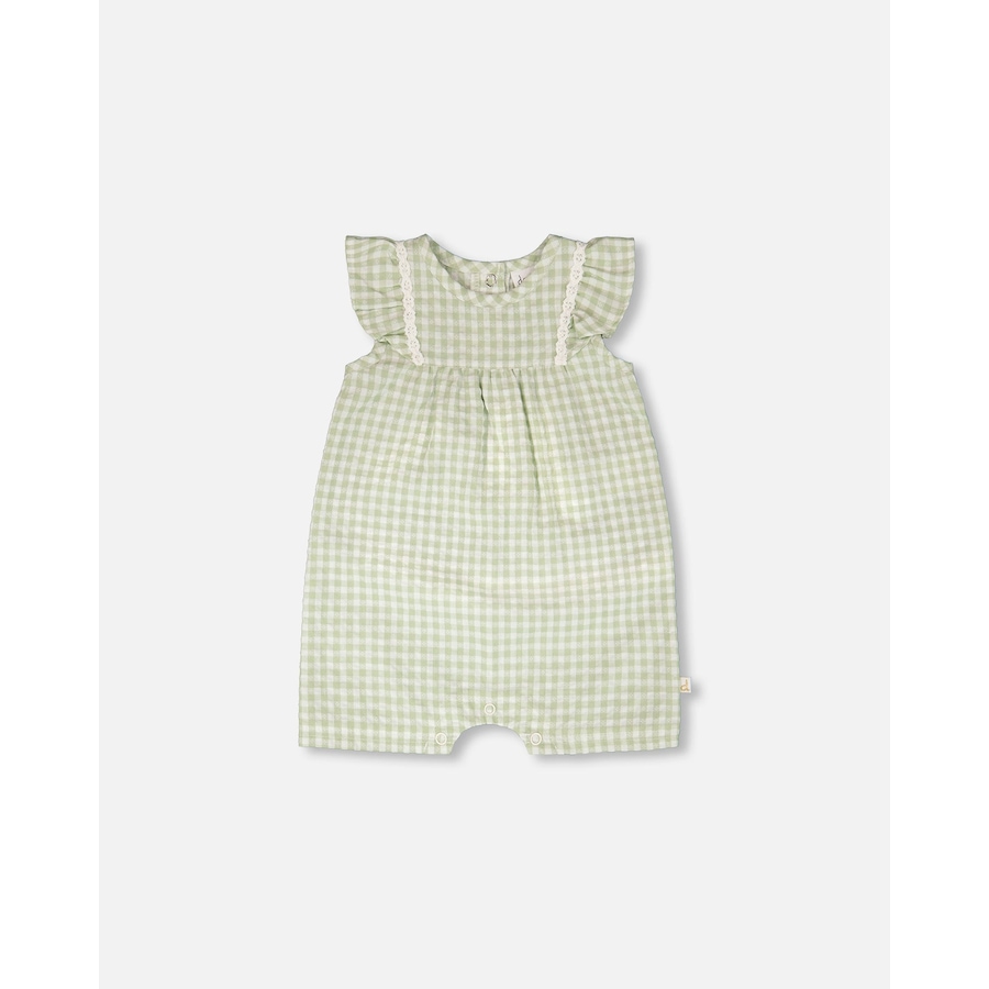 Image 968041_ST01.jpg, Product 968-041 / Price $22.00, Sleeveless Flutter Ruffles Gingham Romper from Deux par Deux on TSC.ca's Fashion department