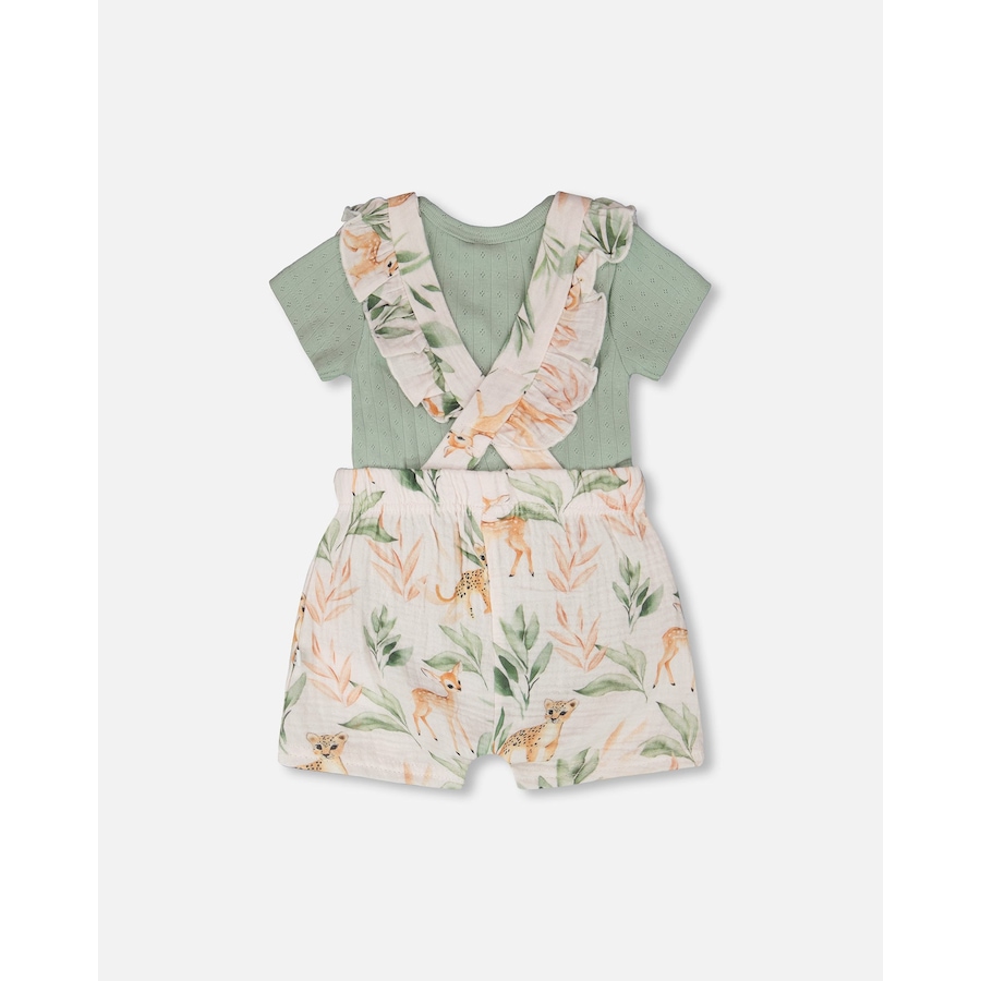Image 968132_ALTMORE2.jpg, Product 968-132 / Price $21.00, Pointelle Bodysuit and Cotton Muslin Peach Deer Printed Shortall Set from Deux par Deux on TSC.ca's Fashion department