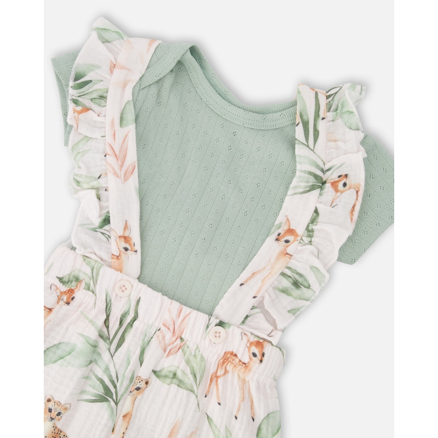 Image 968132_ALTMORE3.jpg, Product 968-132 / Price $21.00, Pointelle Bodysuit and Cotton Muslin Peach Deer Printed Shortall Set from Deux par Deux on TSC.ca's Fashion department