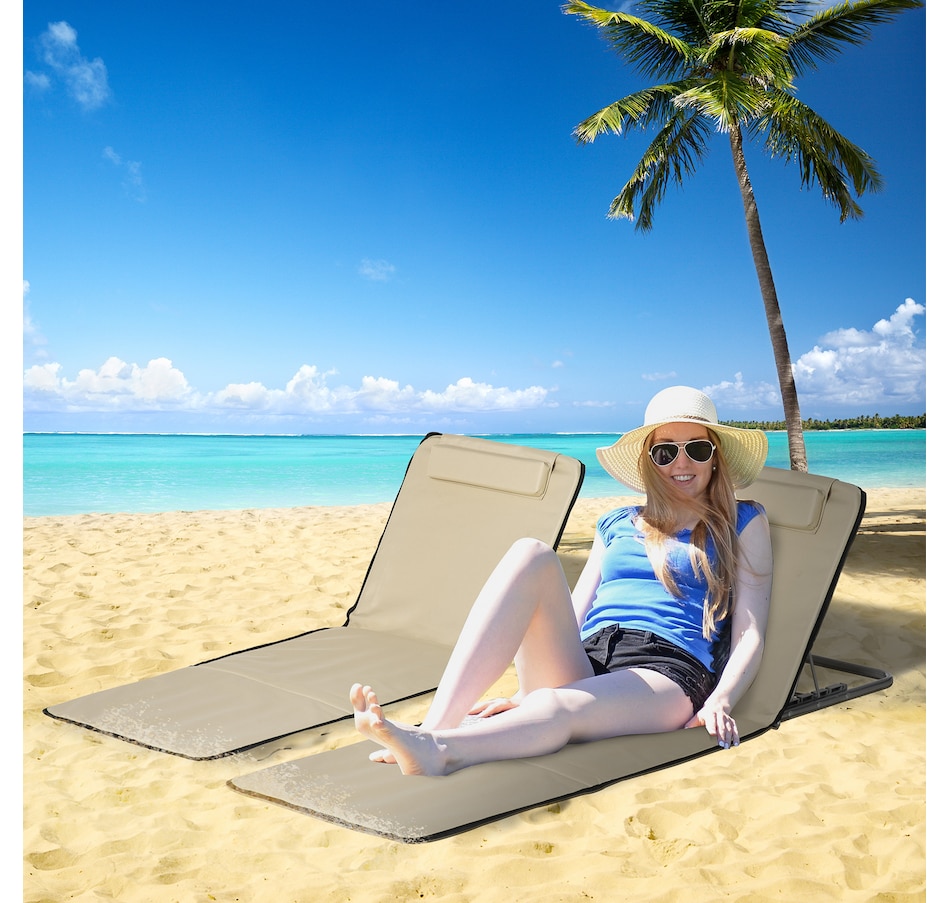 Image 968156_ALTMORE1.jpg, Product 968-156 / Price $49.99, Outsunny 2 Pcs Folding Beach Lounge Chair w/ Pillow, Beige from Outsunny on TSC.ca's Health & Fitness department