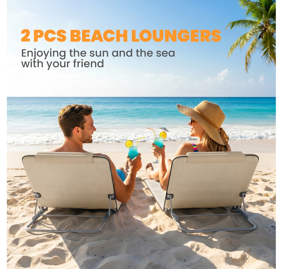 Image 968156_ALTMORE10.jpg, Product 968-156 / Price $49.99, Outsunny 2 Pcs Folding Beach Lounge Chair w/ Pillow, Beige from Outsunny on TSC.ca's Health & Fitness department