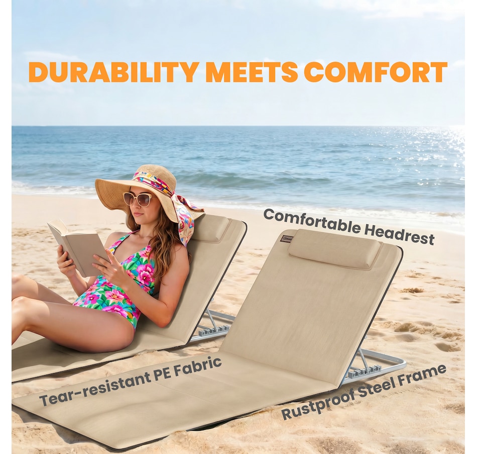 Image 968156_ALTMORE12.jpg, Product 968-156 / Price $49.99, Outsunny 2 Pcs Folding Beach Lounge Chair w/ Pillow, Beige from Outsunny on TSC.ca's Health & Fitness department