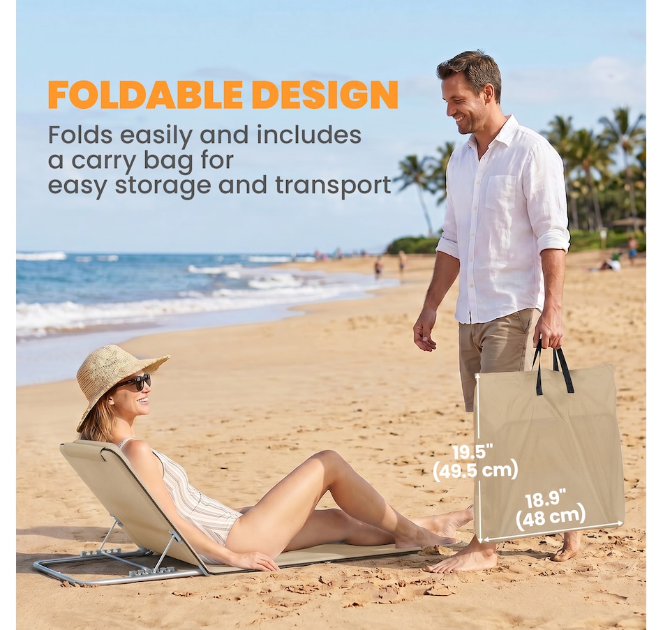 Image 968156_ALTMORE13.jpg, Product 968-156 / Price $49.99, Outsunny 2 Pcs Folding Beach Lounge Chair w/ Pillow, Beige from Outsunny on TSC.ca's Health & Fitness department