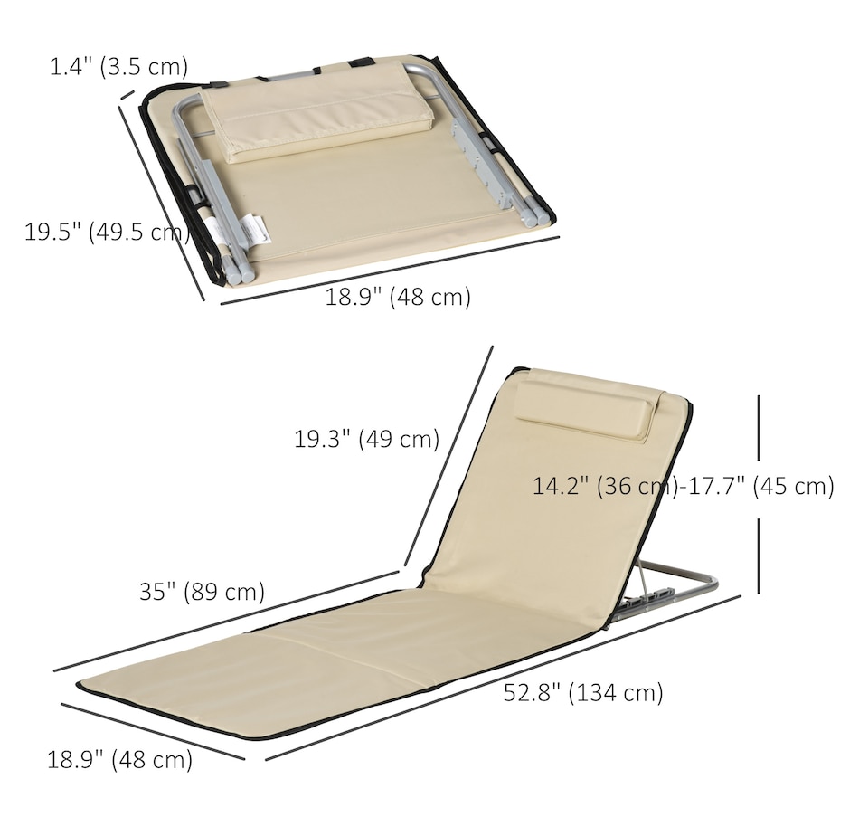 Image 968156_ALTMORE2.jpg, Product 968-156 / Price $49.99, Outsunny 2 Pcs Folding Beach Lounge Chair w/ Pillow, Beige from Outsunny on TSC.ca's Health & Fitness department
