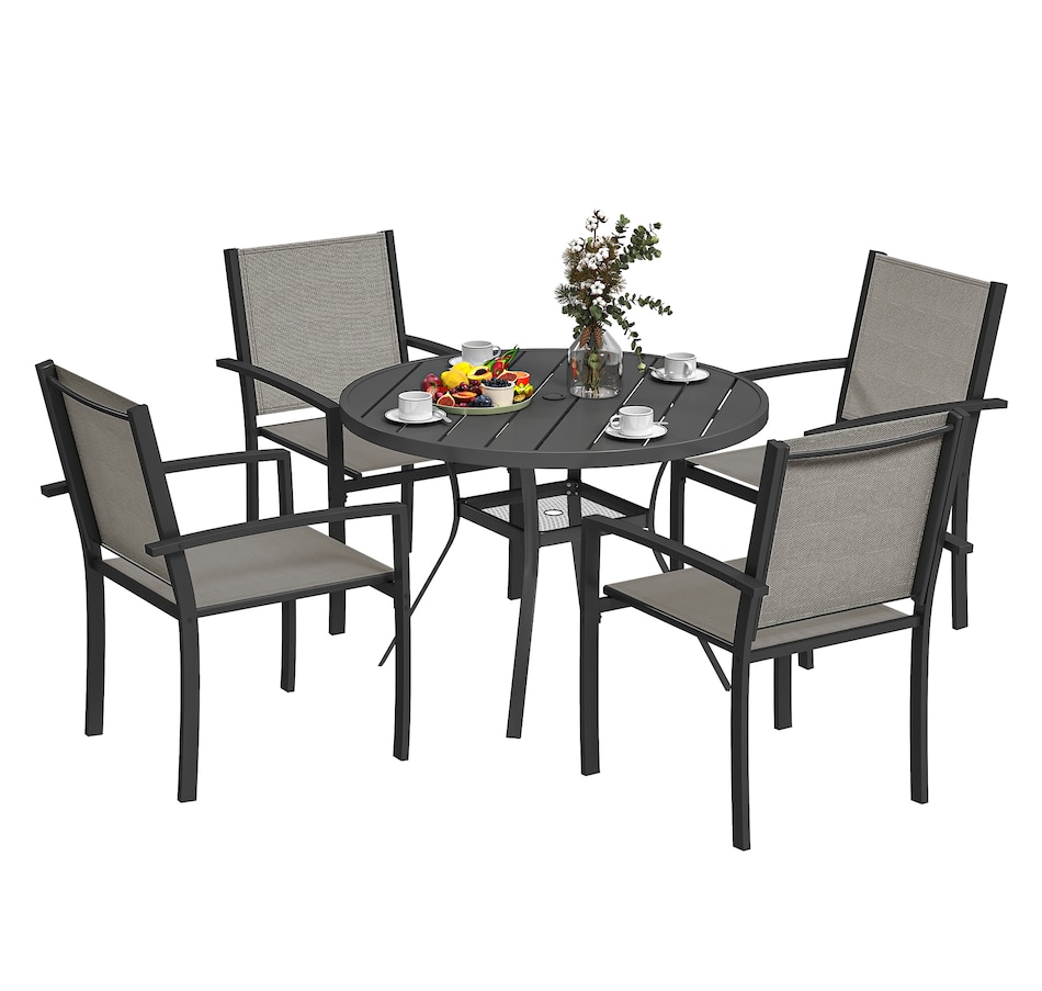 Image 968170.jpg, Product 968-170 / Price $359.99, Outsunny 5 Piece Outdoor Dining Set with Round Table and 4 Stackable Chairs from Outsunny on TSC.ca's Home & Garden department