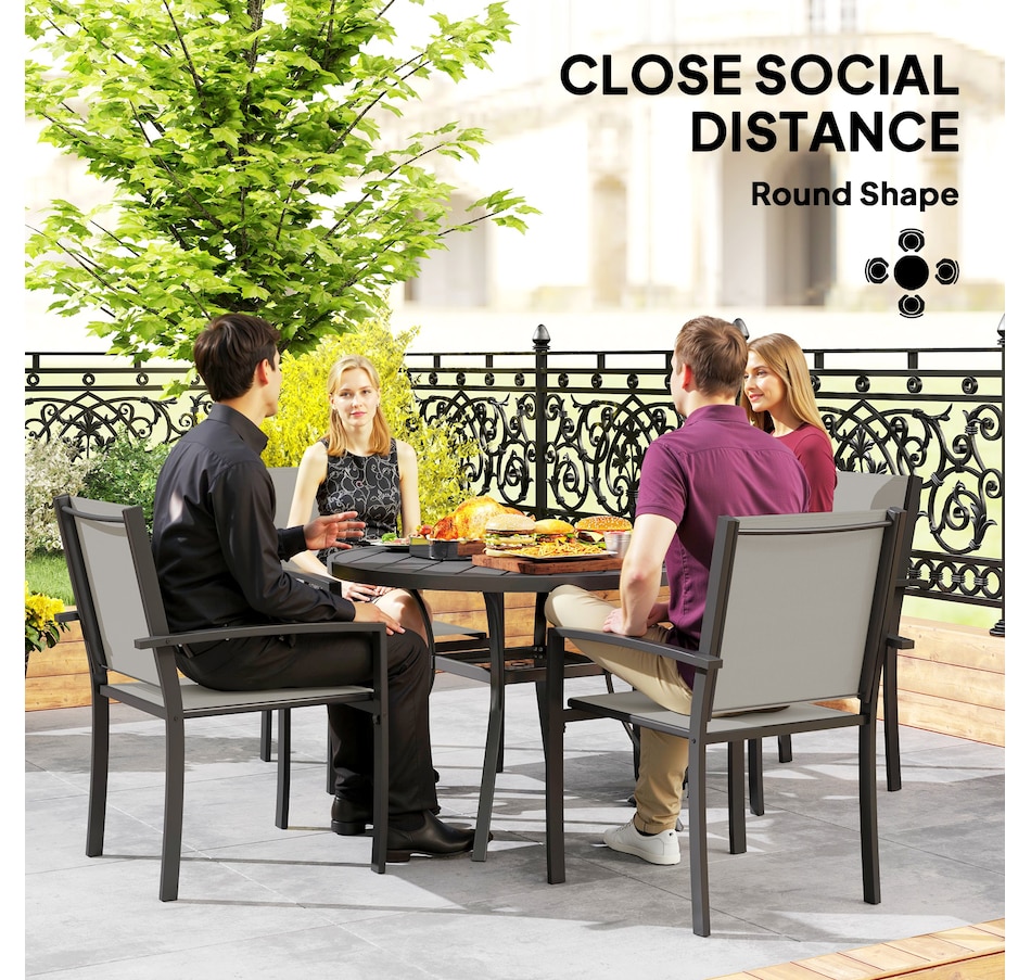 Image 968170_ALTMORE5.jpg, Product 968-170 / Price $359.99, Outsunny 5 Piece Outdoor Dining Set with Round Table and 4 Stackable Chairs from Outsunny on TSC.ca's Home & Garden department