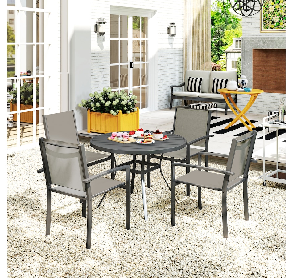 Image 968170_ALTMORE8.jpg, Product 968-170 / Price $359.99, Outsunny 5 Piece Outdoor Dining Set with Round Table and 4 Stackable Chairs from Outsunny on TSC.ca's Home & Garden department