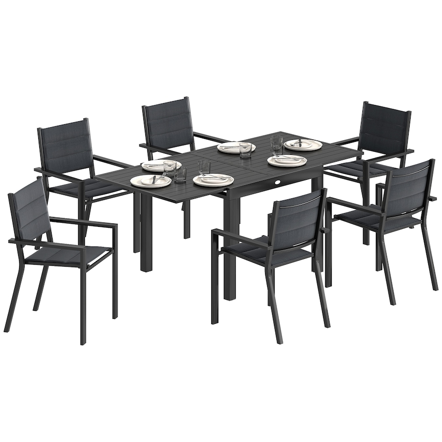 Image 968172.jpg, Product 968-172 / Price $699.99, Outsunny Patio Dining Set, Expandable Table, 6 Stackable Chairs, Black from Outsunny on TSC.ca's Home & Garden department