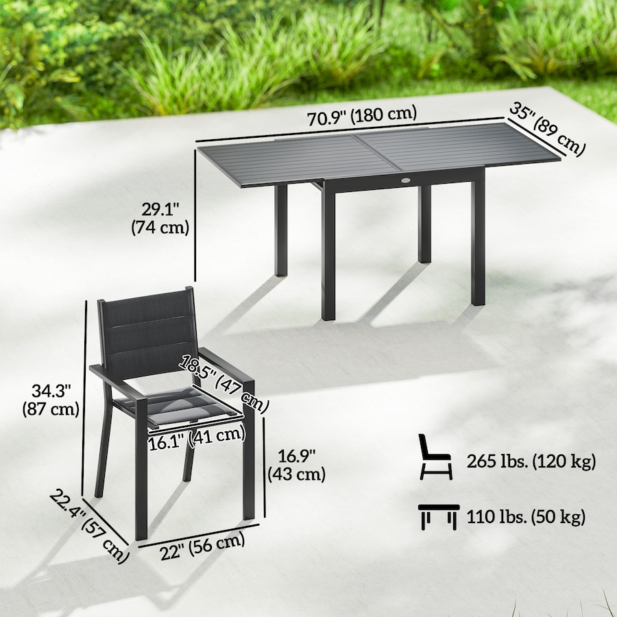 Image 968172_ALTMORE2.jpg, Product 968-172 / Price $699.99, Outsunny Patio Dining Set, Expandable Table, 6 Stackable Chairs, Black from Outsunny on TSC.ca's Home & Garden department